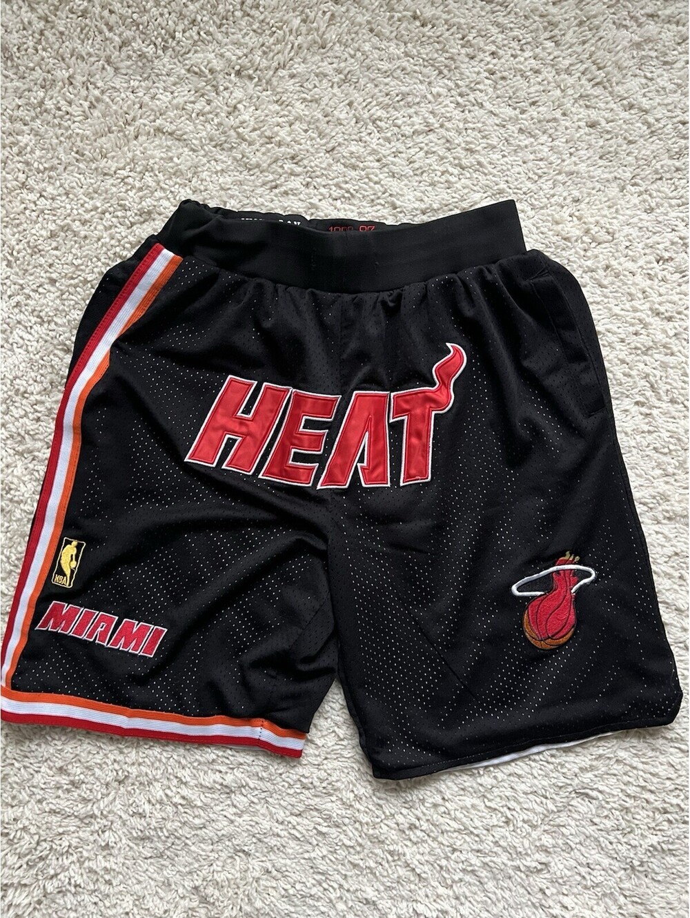 Just Don Miami Heat 1996-97 Stitched Black Basketball Shorts Size Men's Lg Auth